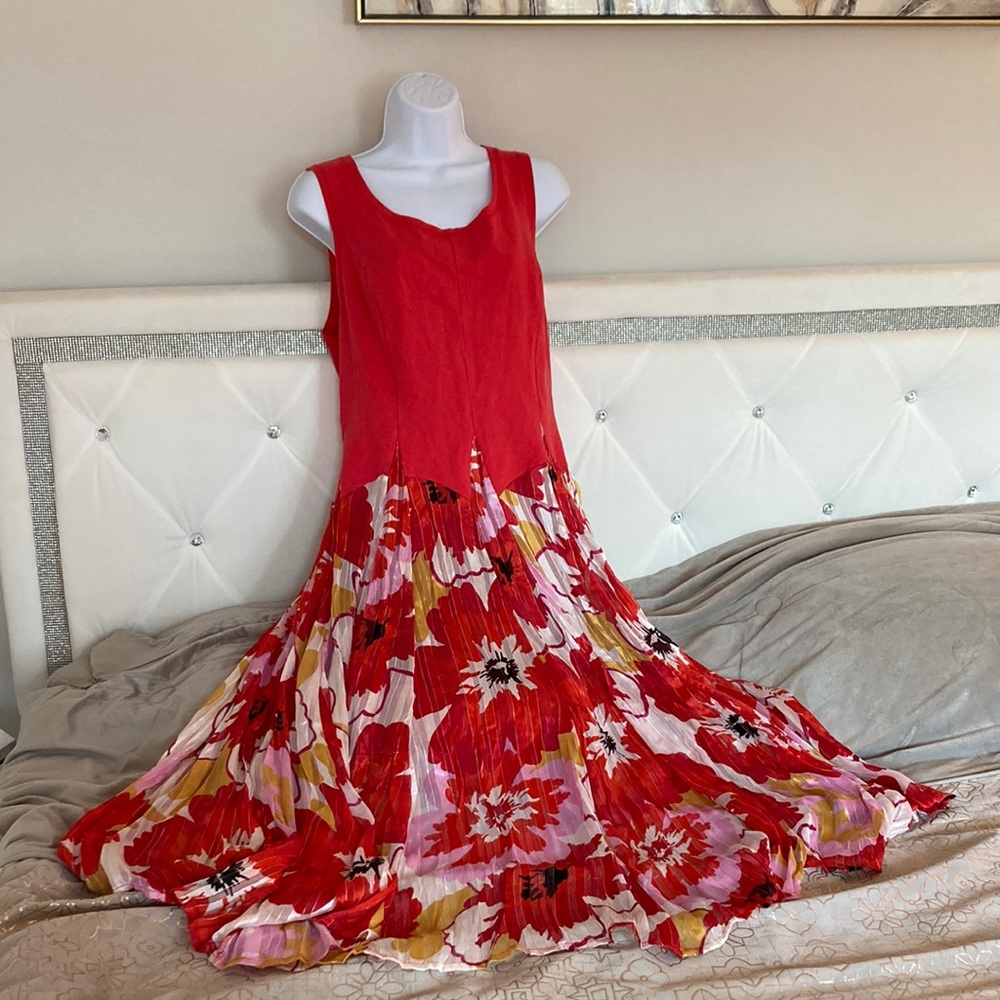 KAKTUS Red Flower Pattern Loose Fit Sleeveless Dress FREE SHIPPING